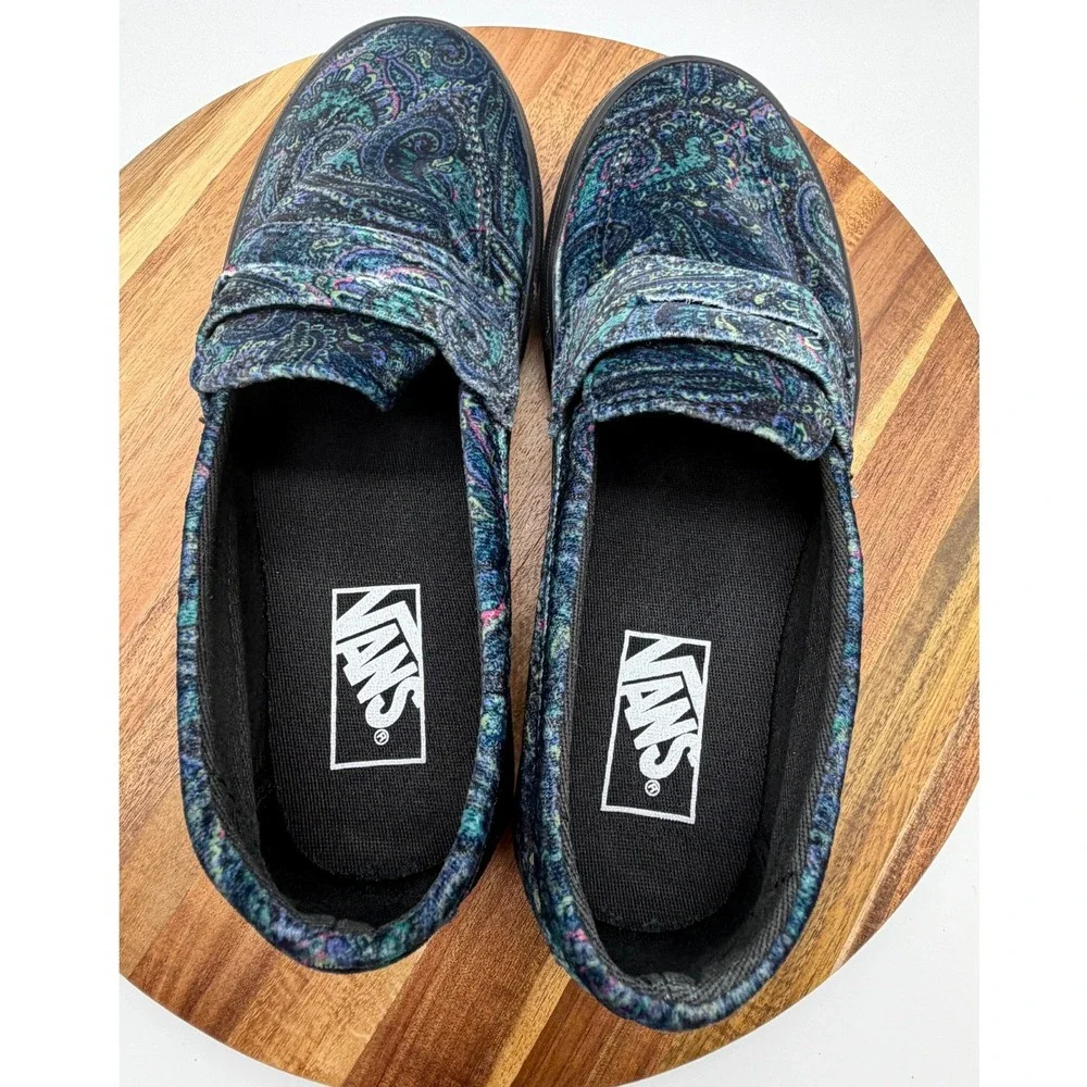 Vans Style 53 DX Anaheim Factory Velvet‎ Paisley Loafers Blue Green  0474